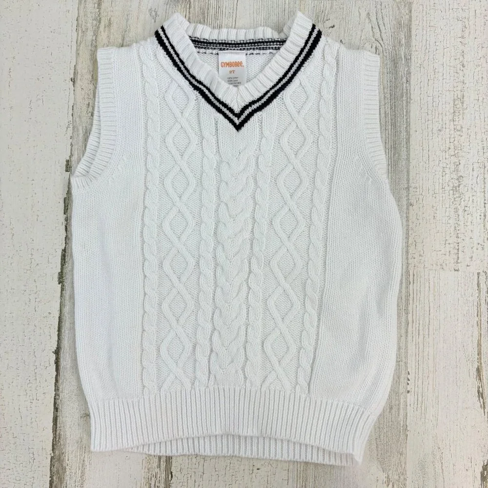 Gymboree Boys Sz 2T White Cable Knit Sweater Vest